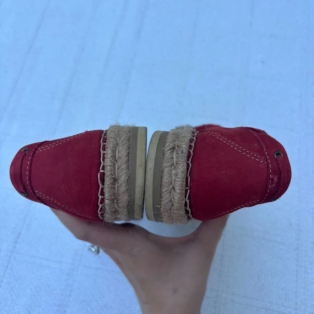 Women's 7 Y2K KORS Michael Kors Red Suede Espadrille Kiltie Bow Moc Toe Flats